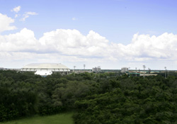 View of USF Sun Dome from balcony at Malibu Apartments directly across the street from USF campus.