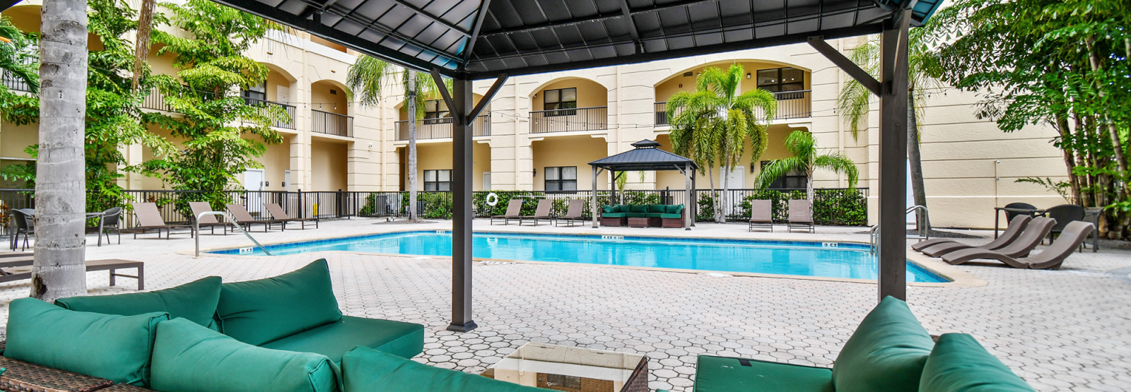 Outdoor sofas near the pool