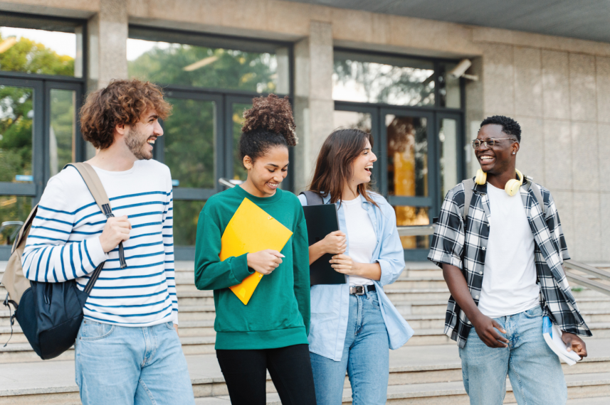Group of friends laughing.