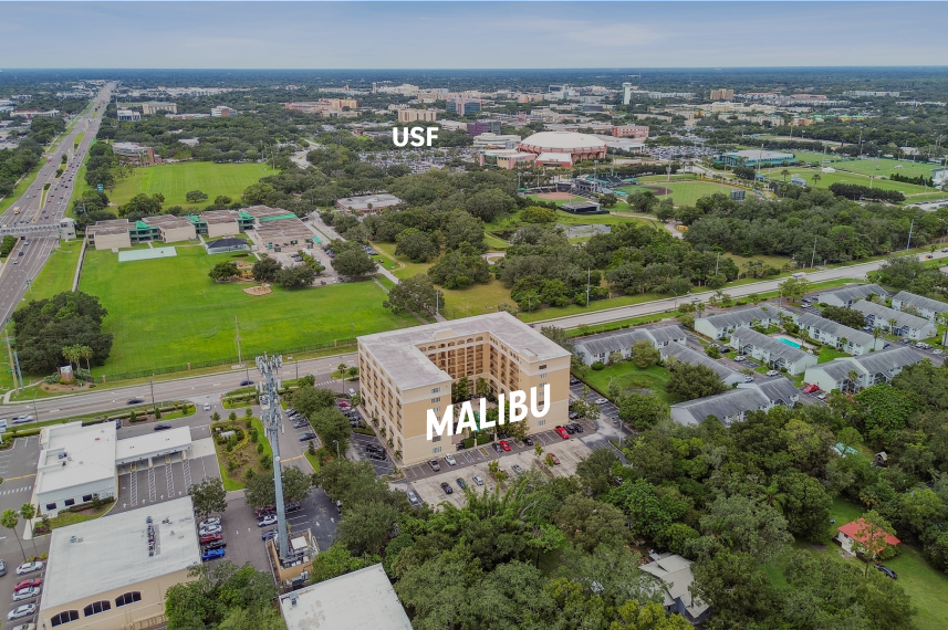 Aerial view of the building