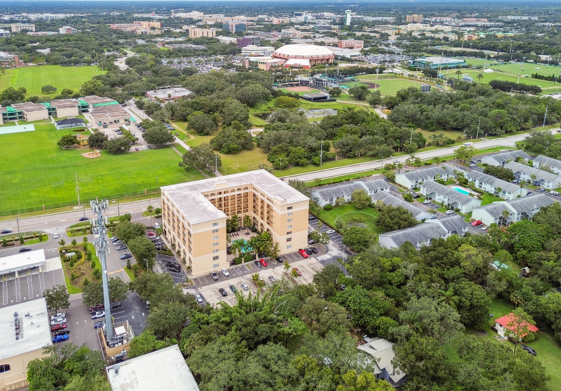 Aerial view of the building